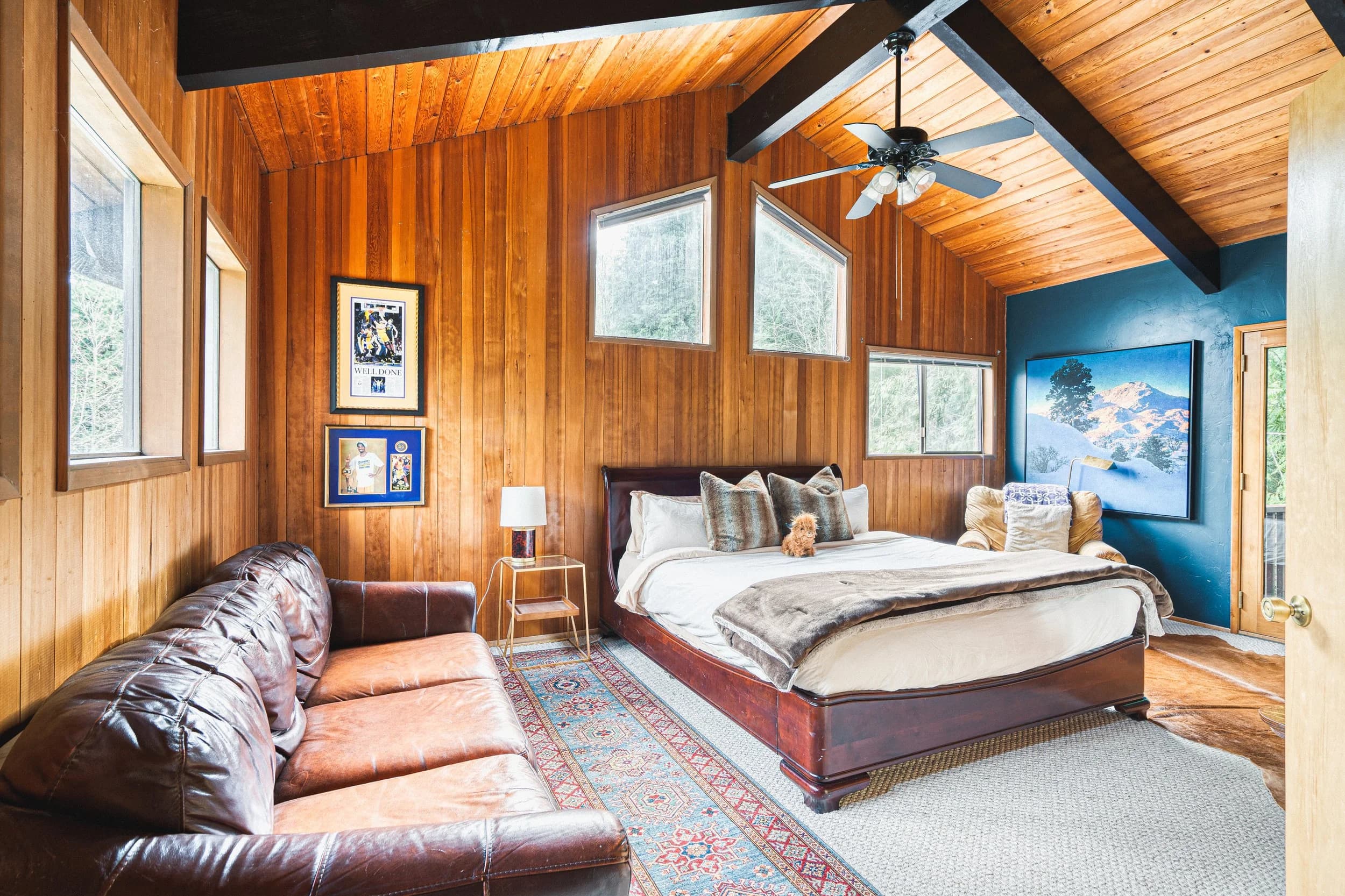 Master bedroom with vaulted cedar ceiling